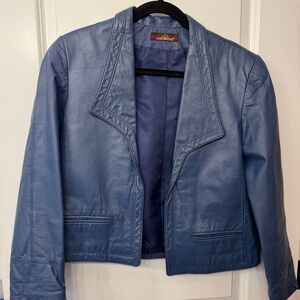 Vintage Jordache Women's Blue Leather Jacket